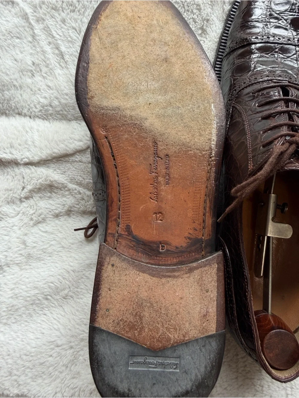 $2,300 Salvatore Ferragamo Brown Genuine Crocodile Exotic Skin Oxford Shoes 12 D